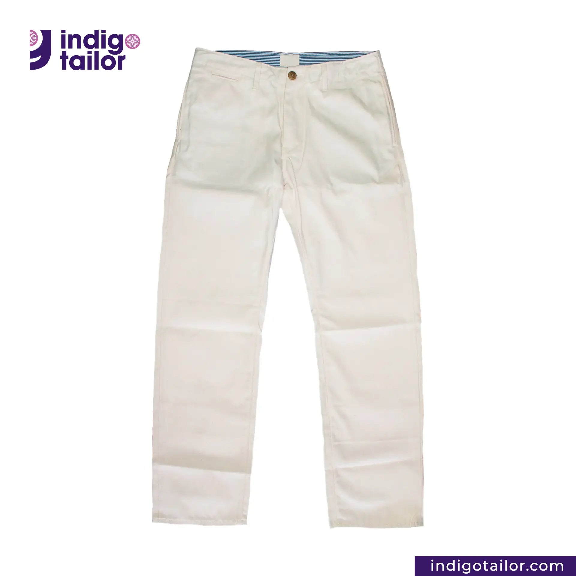 Officer Trousers (Off-White) pants on a white background with 'Indigotailor' branding.