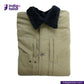 Folded SHERPA LINED WAXED CANVAS TRUCKER JACKET with black fur collar on a white background, featuring Indigotailor logo.
