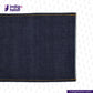 Close-up of SLUBBY INDIGO SELVEDGE DENIM fabric with 'Indigo Tailor' logo and website URL.