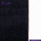 Close-up of SNOWY SELVEDGE DENIM fabric with a white background, featuring the Indigotailor logo.