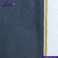 Close-up of SPACE GREY DENIM fabric with a visible brand logo and website text.