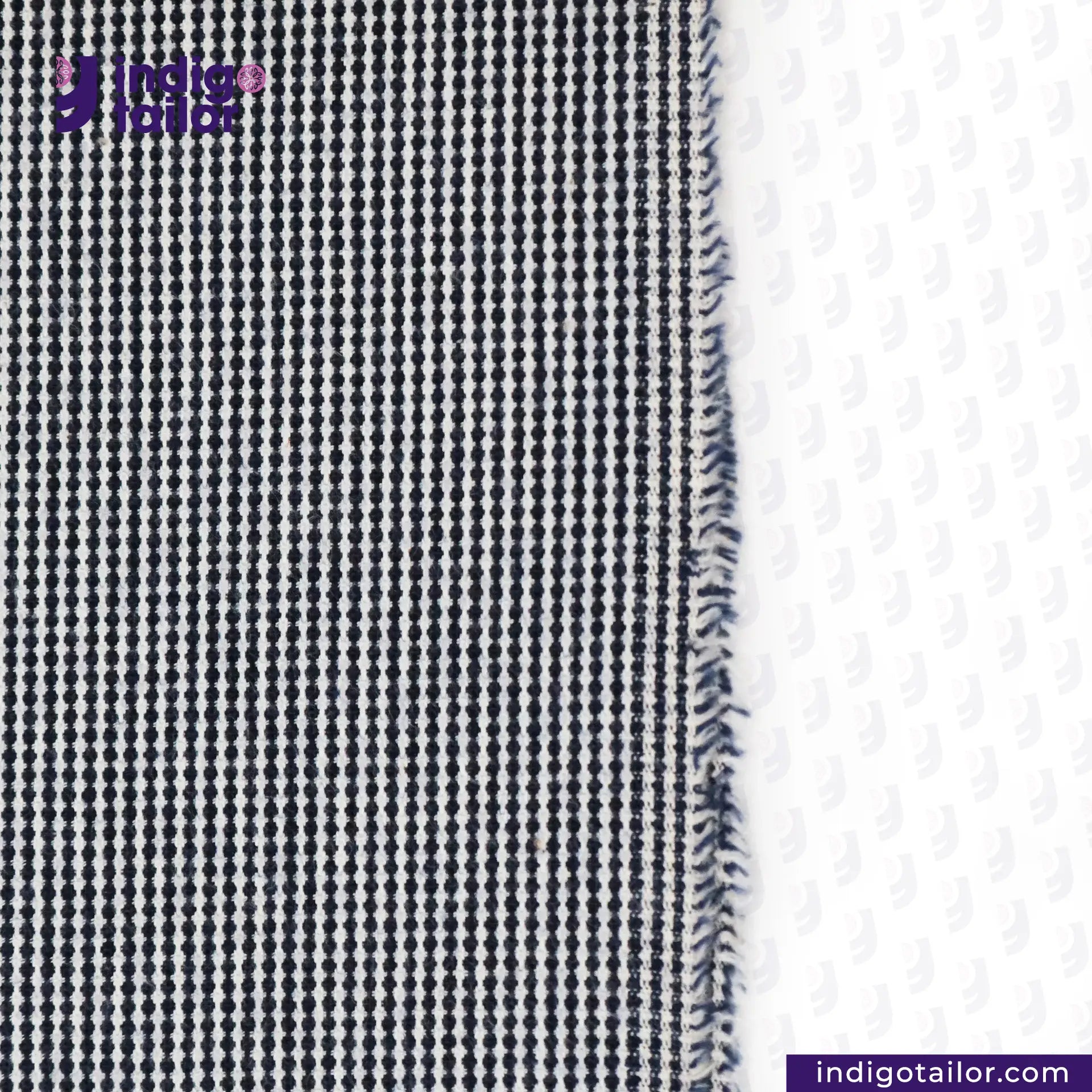 SUMMER SASHIKO DOBBY fabric with a checkered pattern on a white background, featuring the brand 'Indigotailor'.