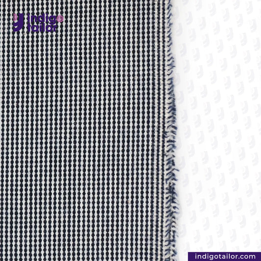 SUMMER SASHIKO DOBBY fabric with a checkered pattern on a white background, featuring the brand 'Indigotailor'.