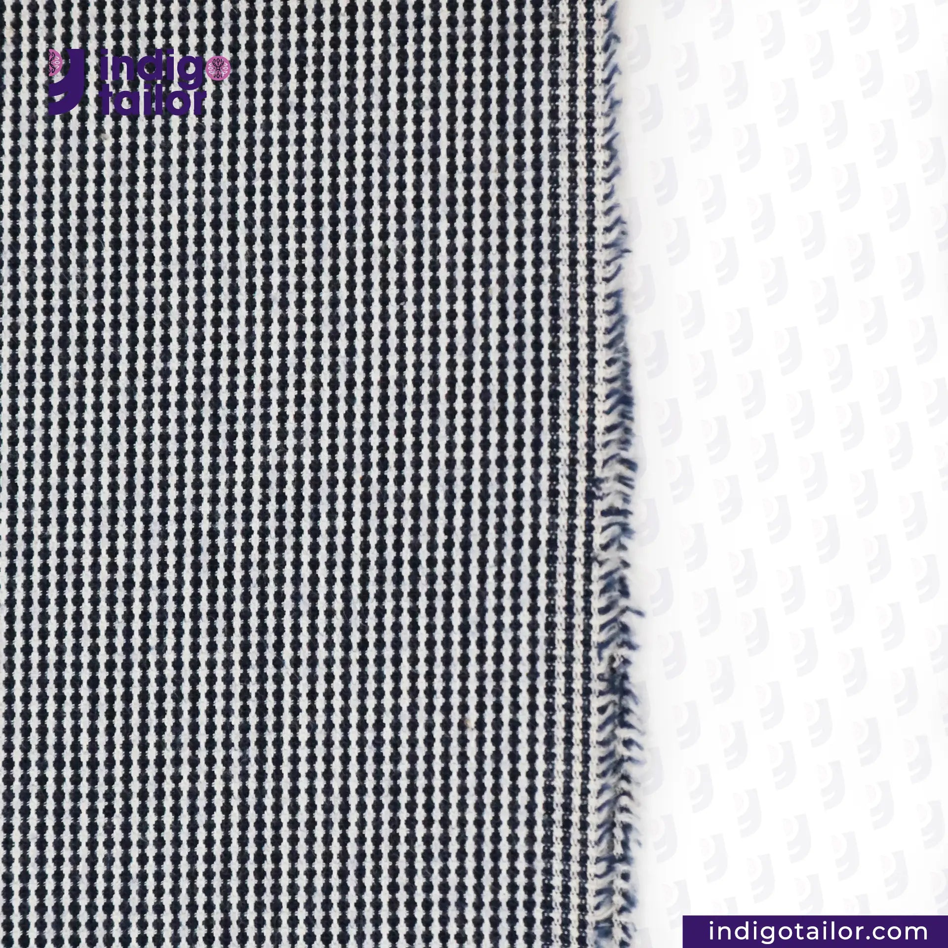 SUMMER SASHIKO DOBBY fabric with a checkered pattern on a white background, featuring the Indigo Tailor logo.