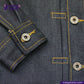 Close-up of TYPE 1 JACKET with button details, featuring 'Indigo Tailor' branding.
