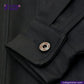Close-up of a TYPE III DOUBLE BLACK TRUCKER JACKET with a button, featuring the brand 'Indigotailor'.