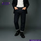 Person wearing black suit jacket, white shirt, VINTAGE SLUB DENIM jeans, and black boots on a gray background with 'Indigo Tailor' branding.