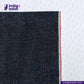 Close-up of VINTAGE SLUB DENIM fabric with a visible brand logo and website text.