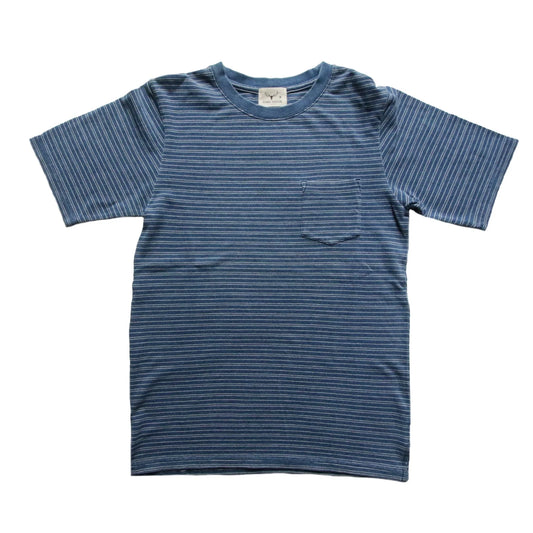 INDIGO ONE POCKET T-SHIRT HORIZONTAL STRIPES