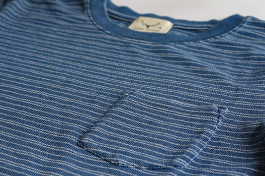 INDIGO ONE POCKET T-SHIRT HORIZONTAL STRIPES